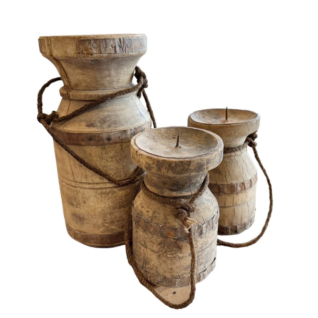 Indian Timber & Rope Candle Holder - Image 4