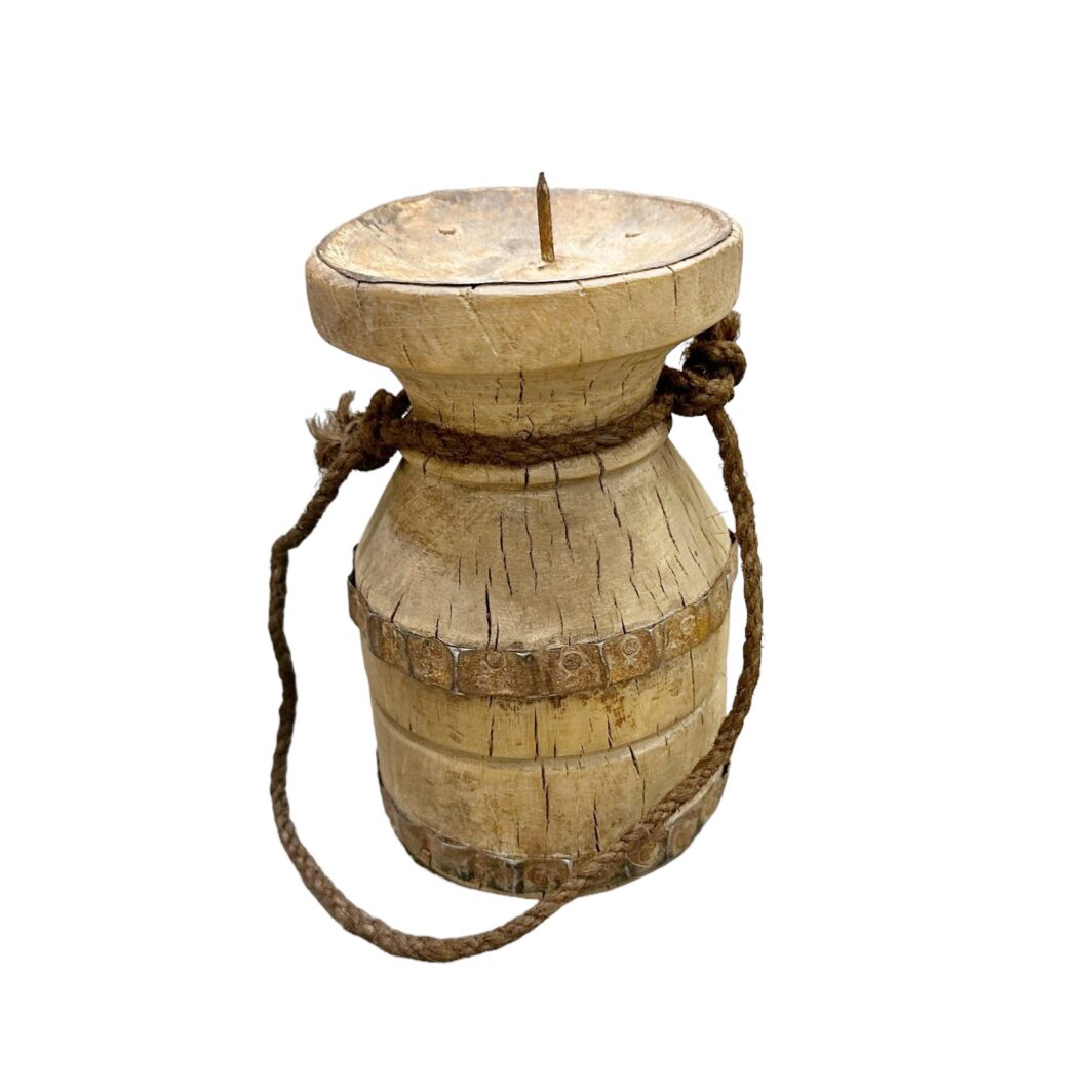 Indian Timber & Rope Candle Holder - Image 3