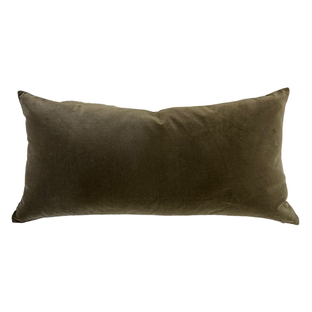 'Etro' Velvet Lumbar Cushion - Olive