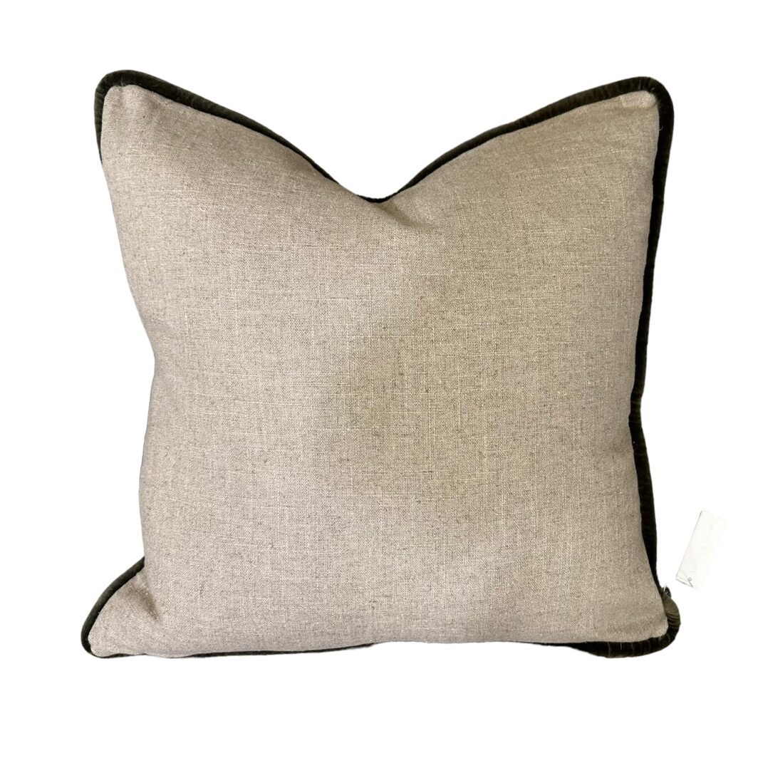 'Etro' Linen piped 50cm Cushion - Olive