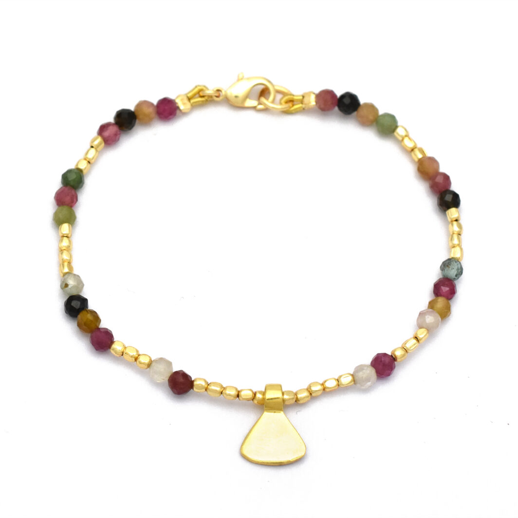Gold Beaded Bracelet with Multi Tourmaline
