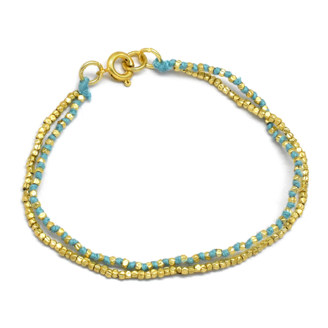 Dual line beaded bracelet with Turquoise Thread