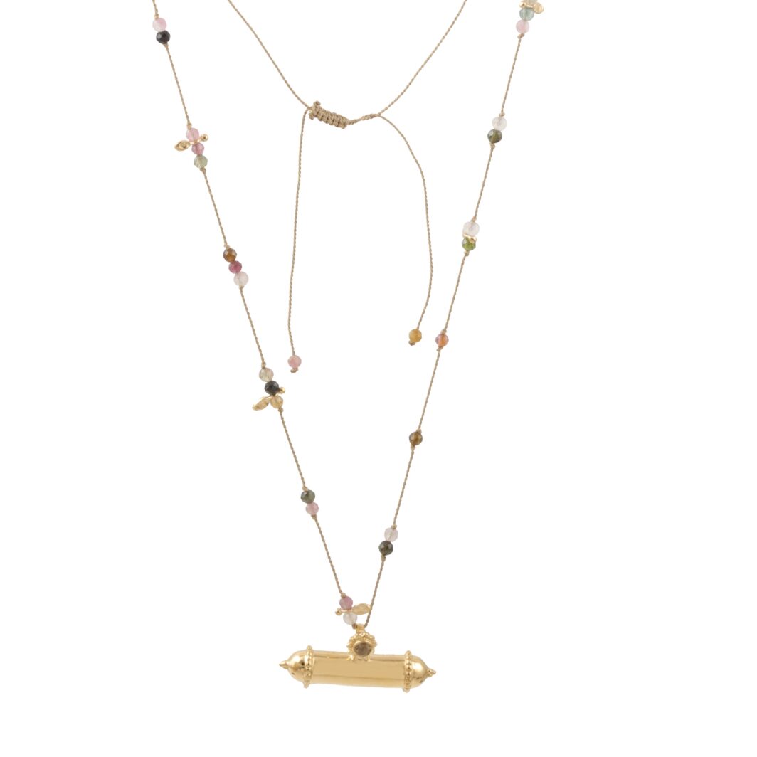 Gold Talisman & Tourmaline Necklace on Silk - Image 2
