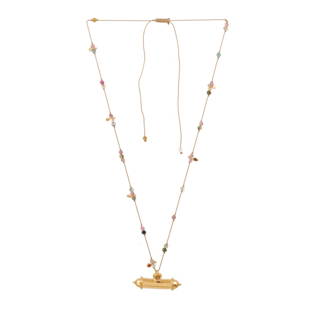 Gold Talisman & Tourmaline Necklace on Silk