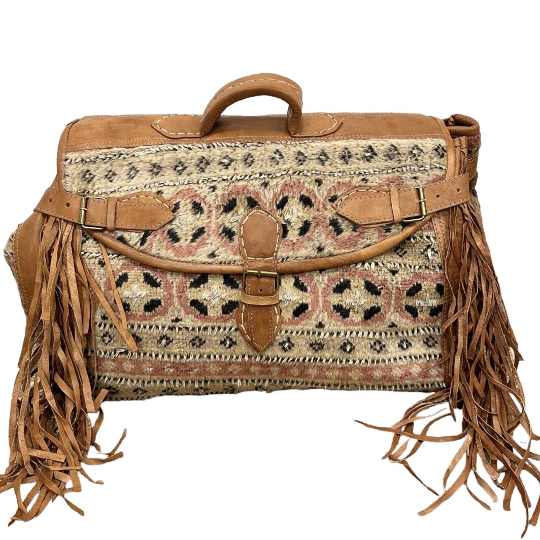 Moroccan Carpet Duffle Bag with Lather Tassel - Image 4
