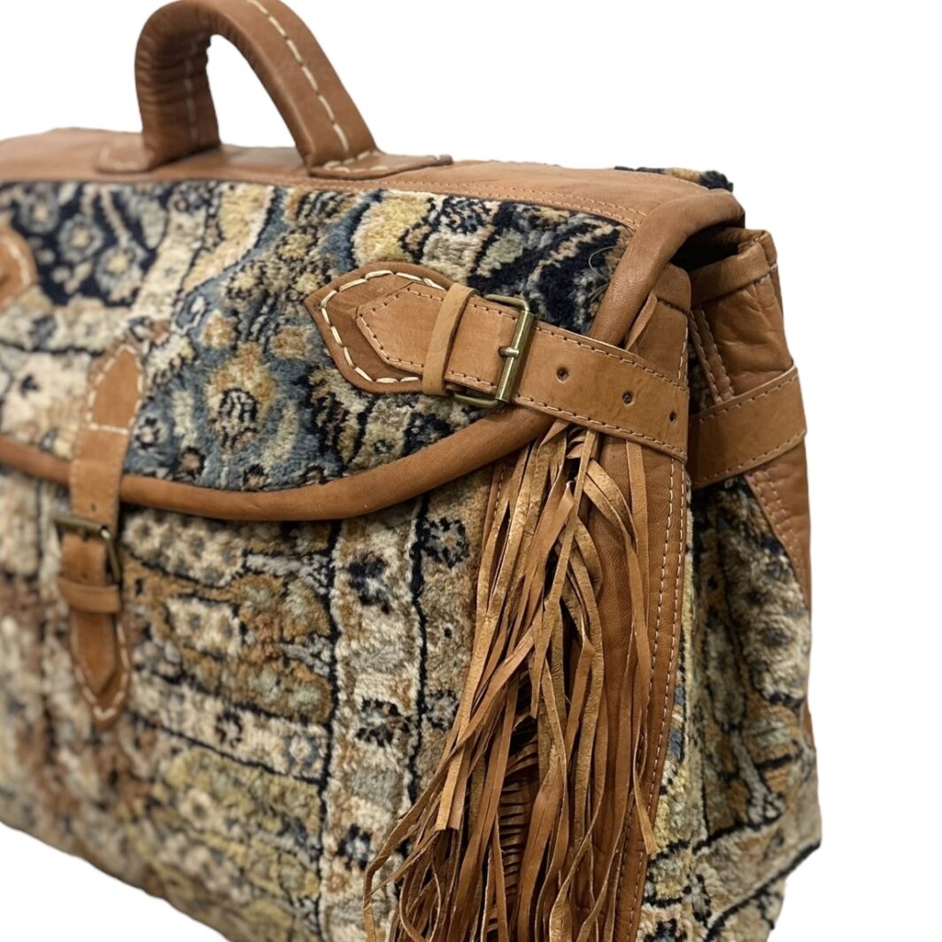 Moroccan Carpet Duffle Bag with Lather Tassel - Image 6