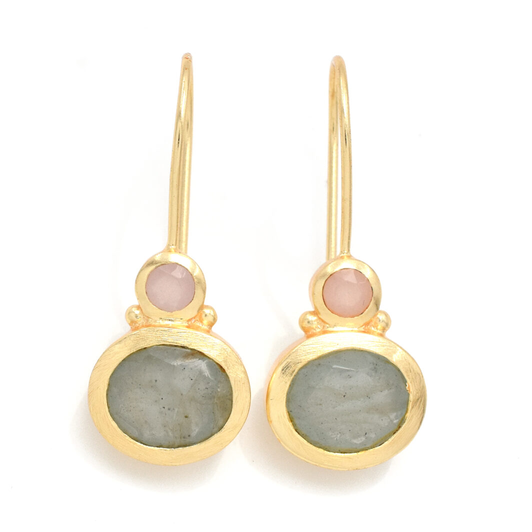 Gold Aqua Marine & Rose Quartz Earrings