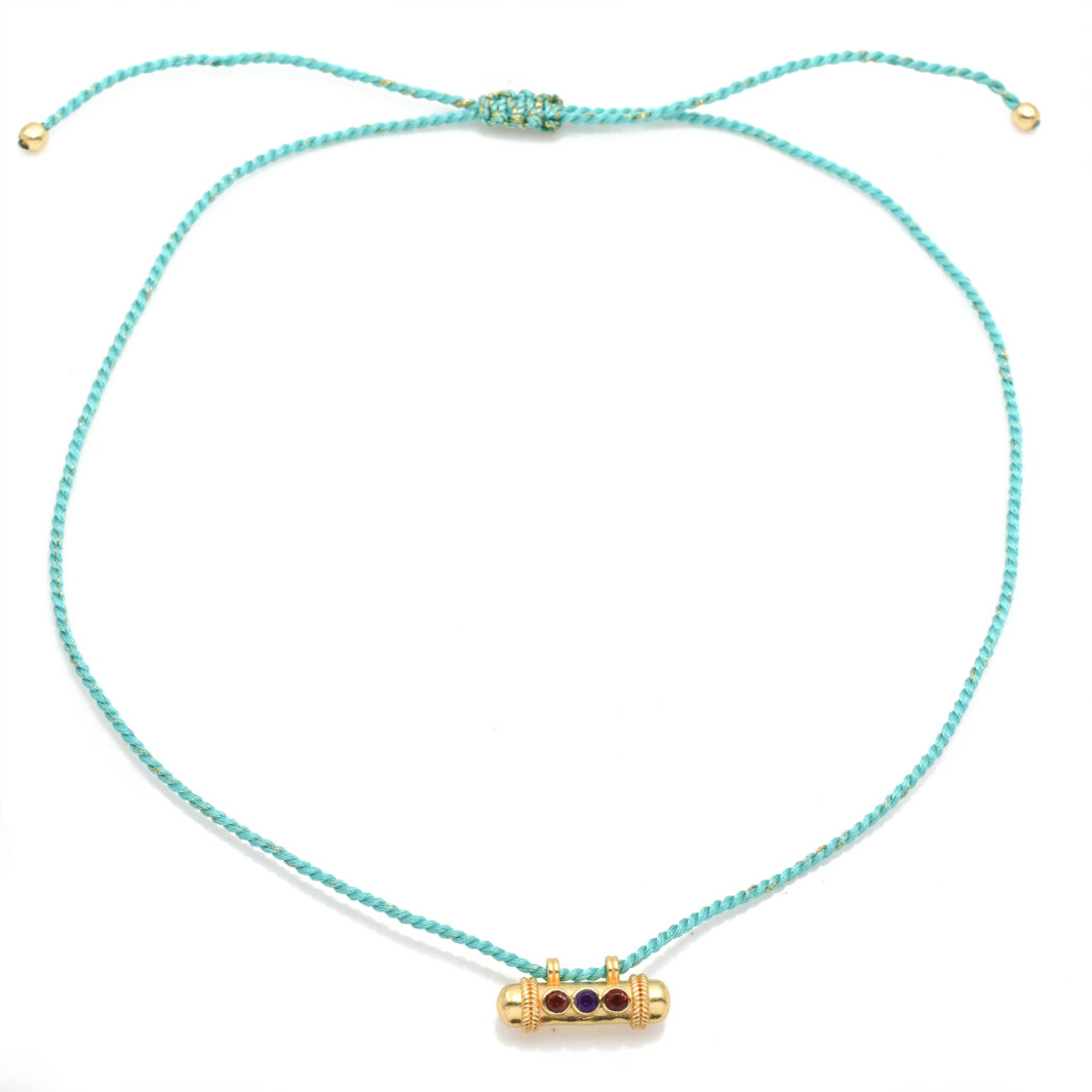 Gold Talisman on Aqua Thread