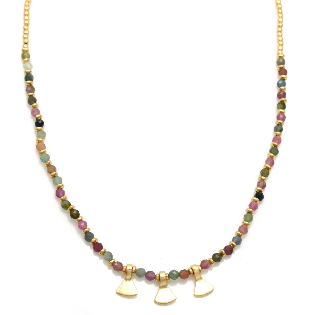 Gold Beaded Necklace with Multi Tourmaline - Image 2