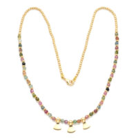 Gold Beaded Necklace with Multi Tourmaline