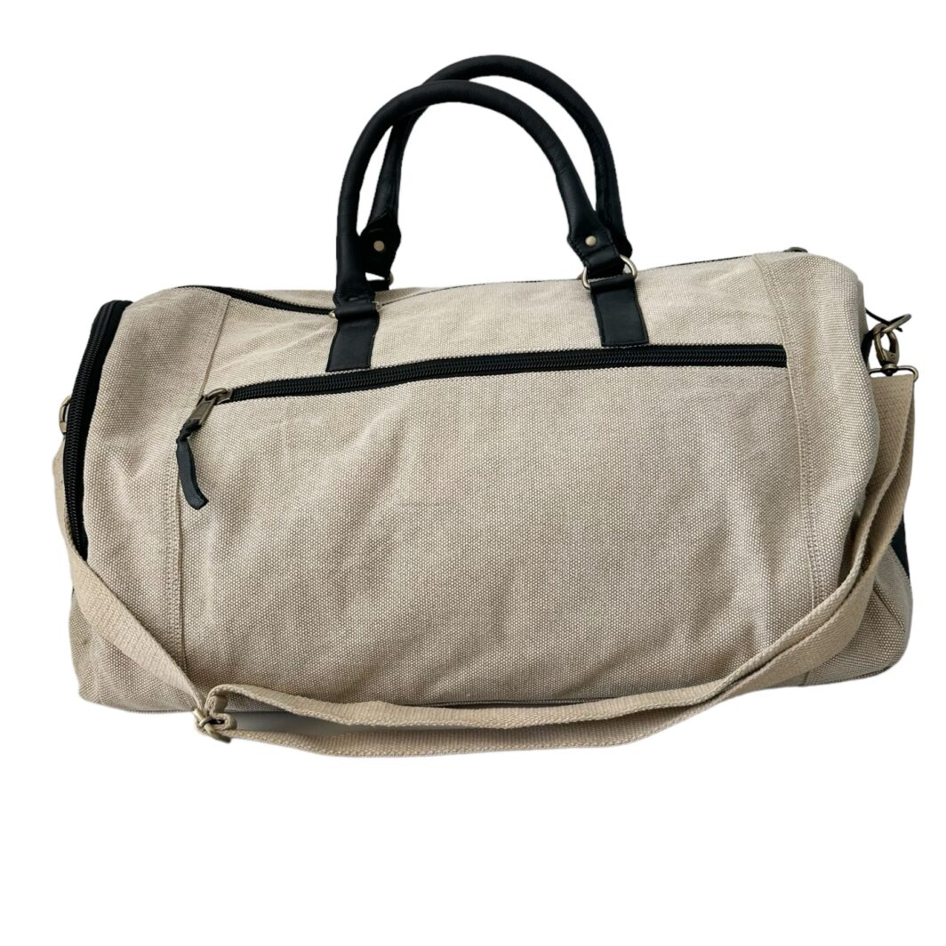 Leather & Canvas Weekend Bag 'Atticus' - Black & Walnut - Image 4