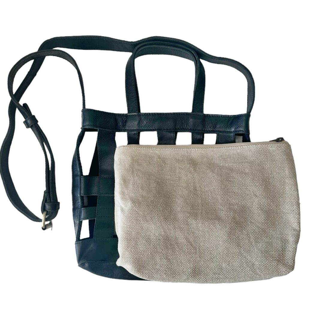 Leather & Canvas Cross Body Bag - 'Gladiator' - Small - Black & Walnut - Image 3
