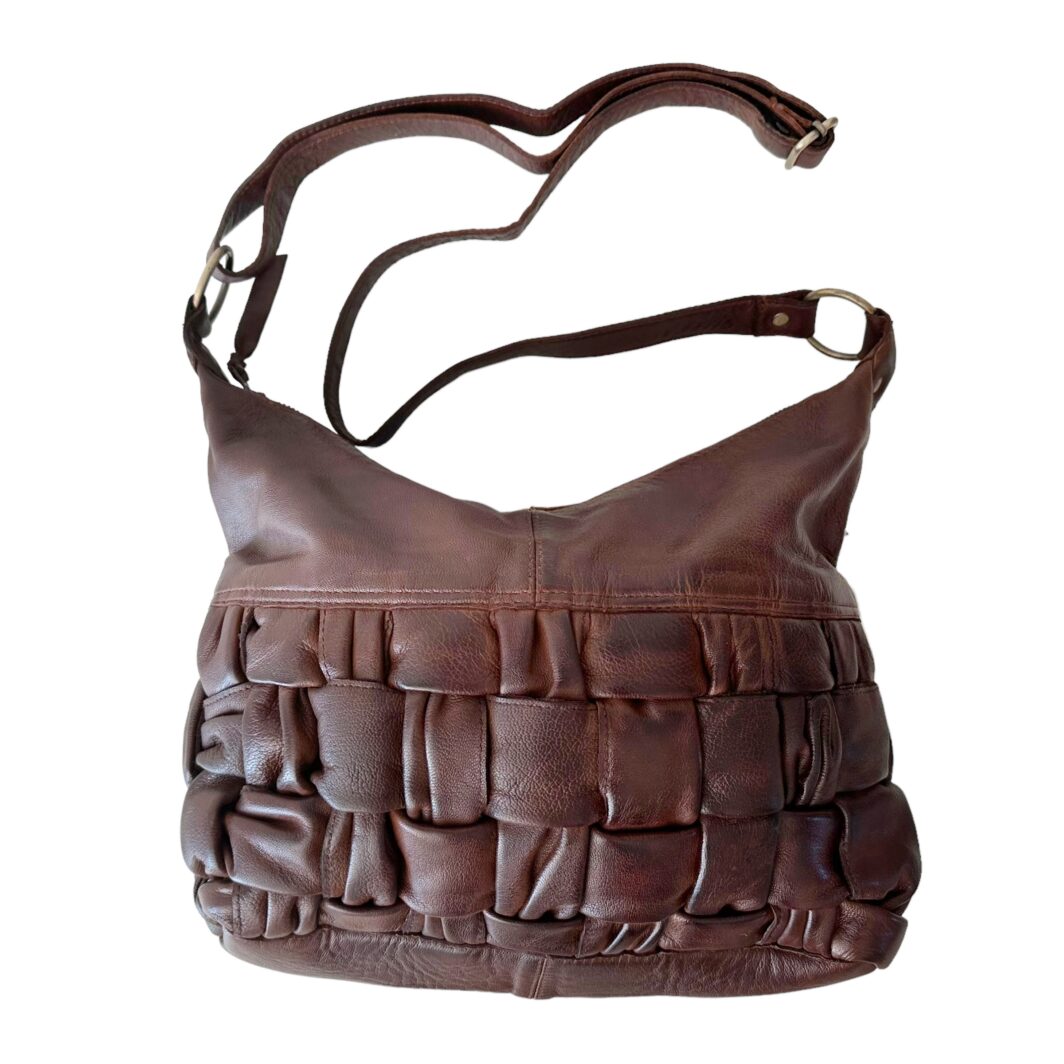 Washed Leather Cross Body Bag  'Cordelia' - Walnut