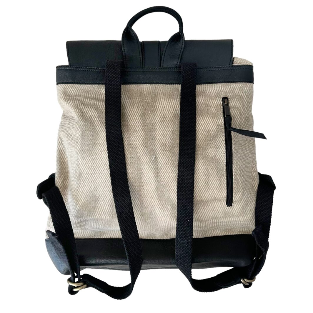 Canvas & Leather Backpack 'Othello' - Black & Walnut - Image 4