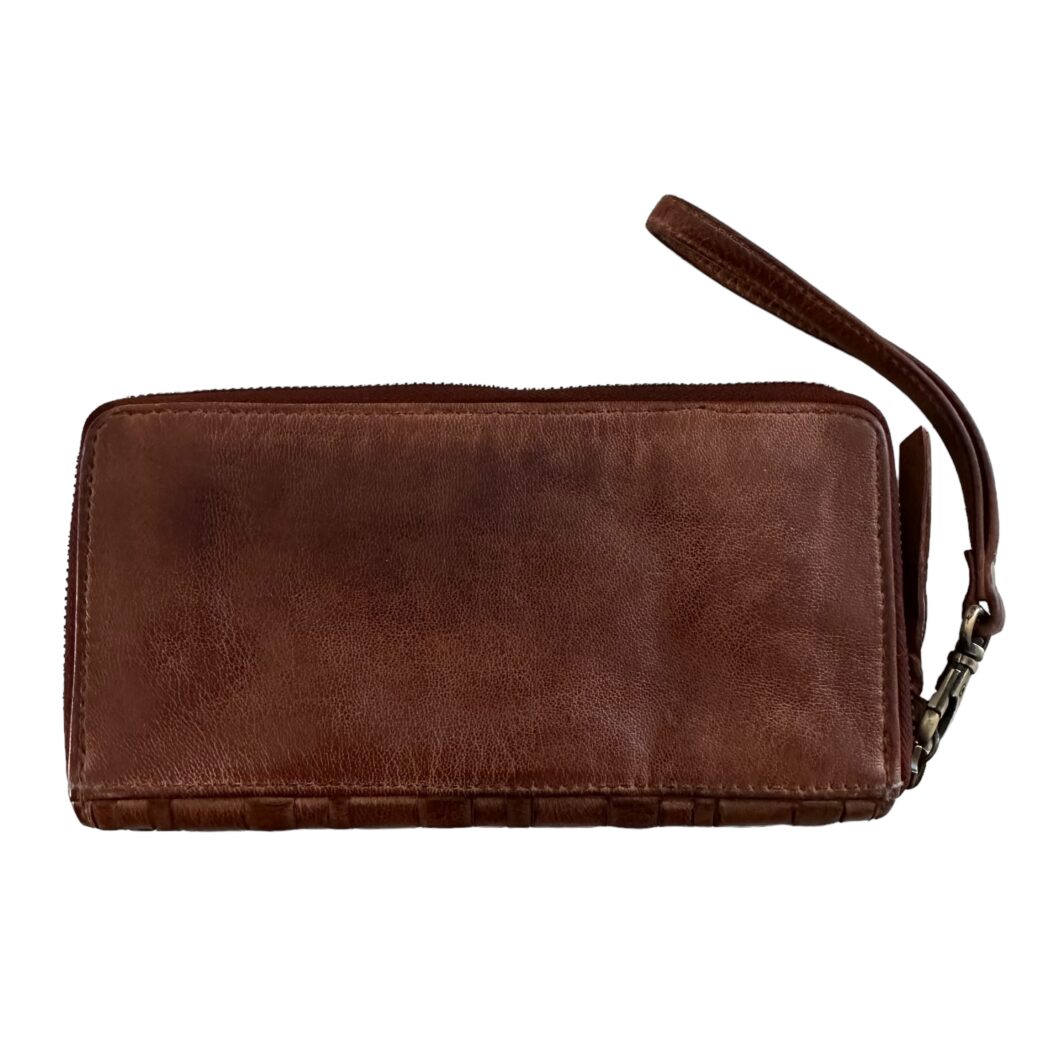 Washed Leather Woven Wallet  'Harper' - Tan - Image 2