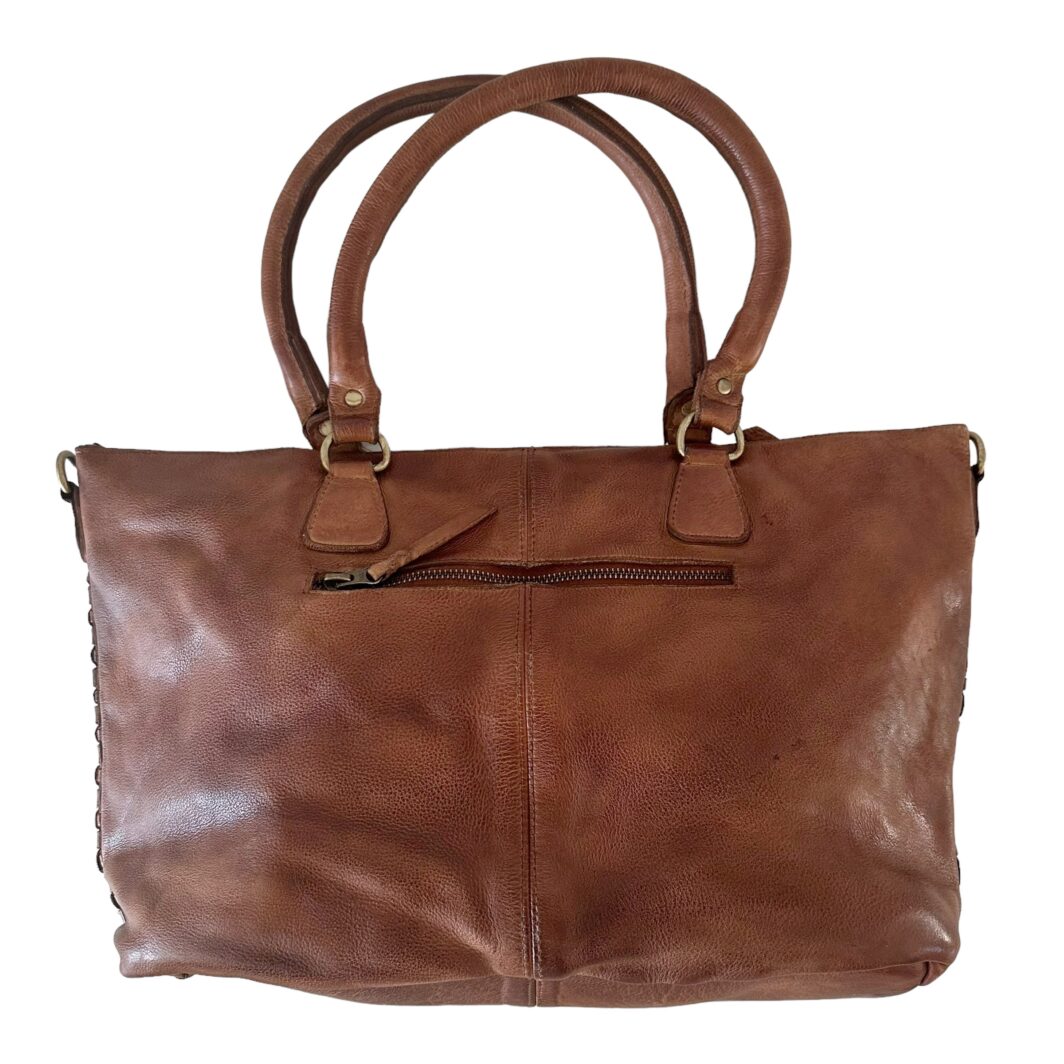 Washed Leather Woven Tote  'Harriet' - Tan - Image 2