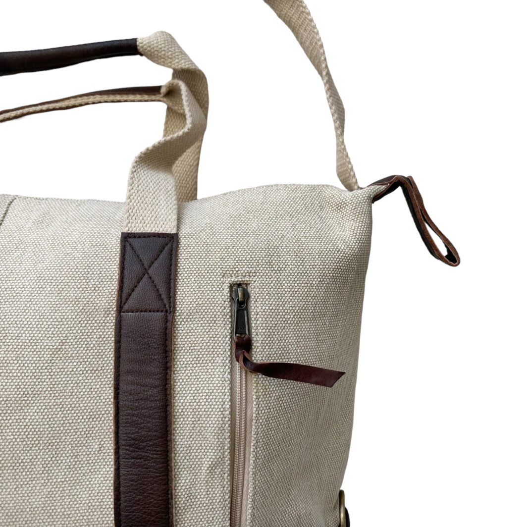 Canvas Duffel with Leather Trim 'Atlas' - Black & Walnut - Image 3