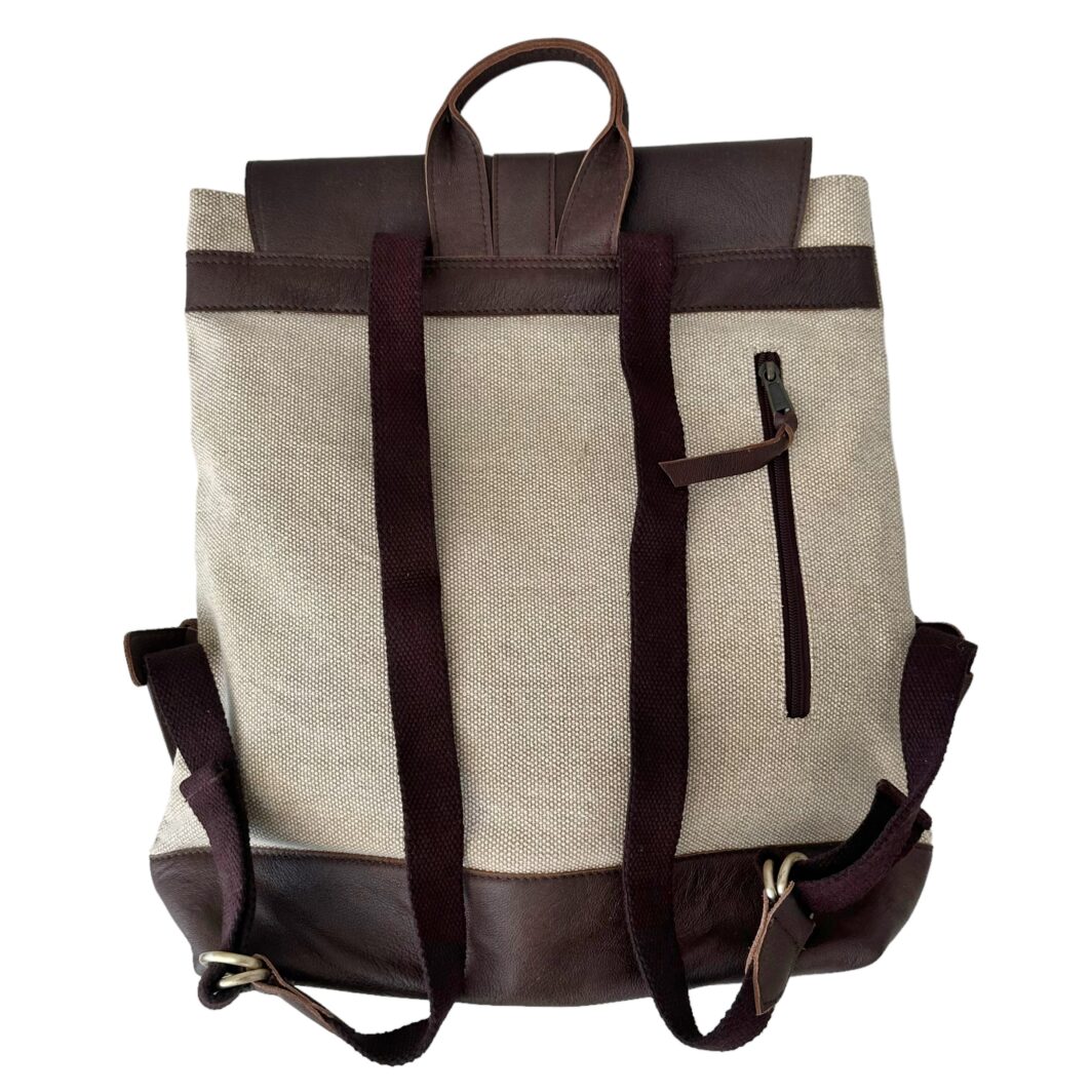 Canvas & Leather Backpack 'Othello' - Black & Walnut - Image 5