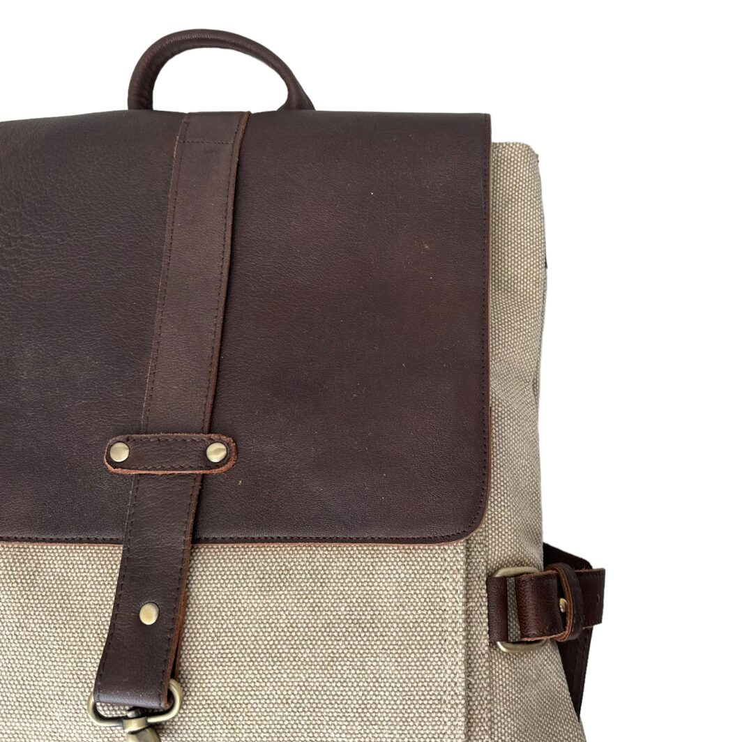 Canvas & Leather Backpack 'Othello' - Black & Walnut - Image 6