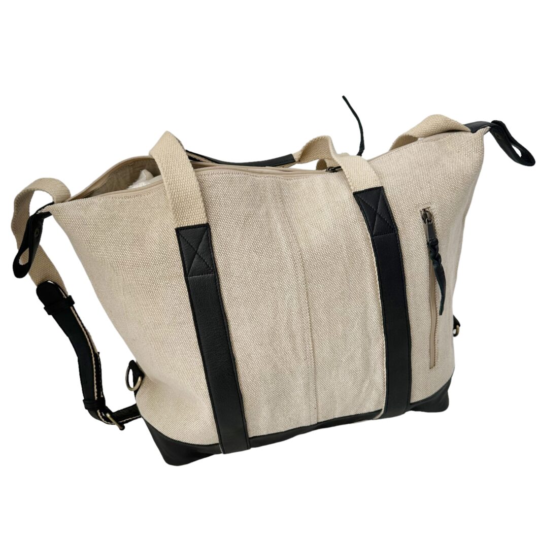 Canvas Duffel with Leather Trim 'Atlas' - Black & Walnut - Image 5