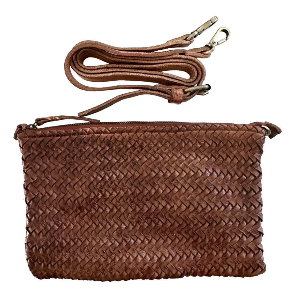 Washed Leather Weave Bag  'Clementine' - Tan