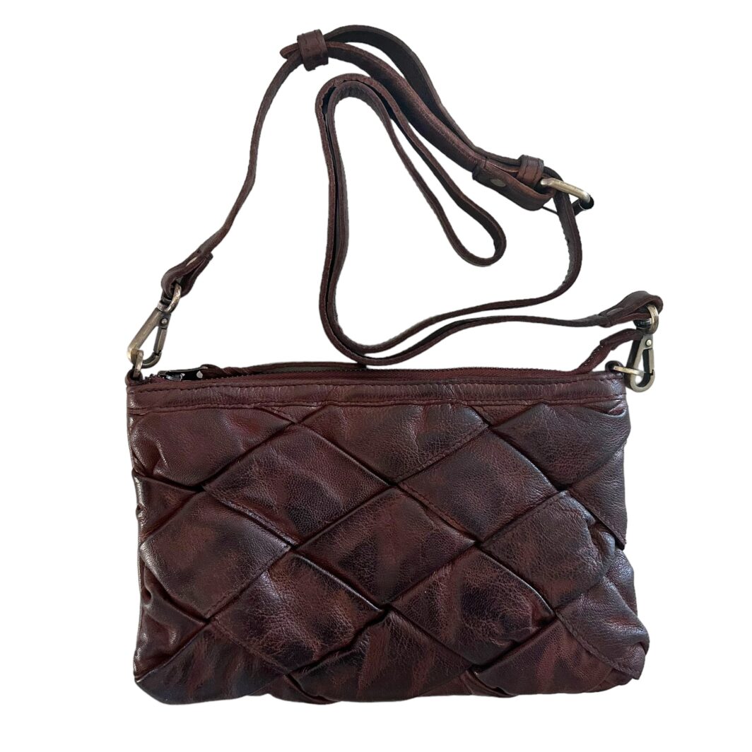 Washed Leather Cross Body Bag  'Emilia' - Walnut