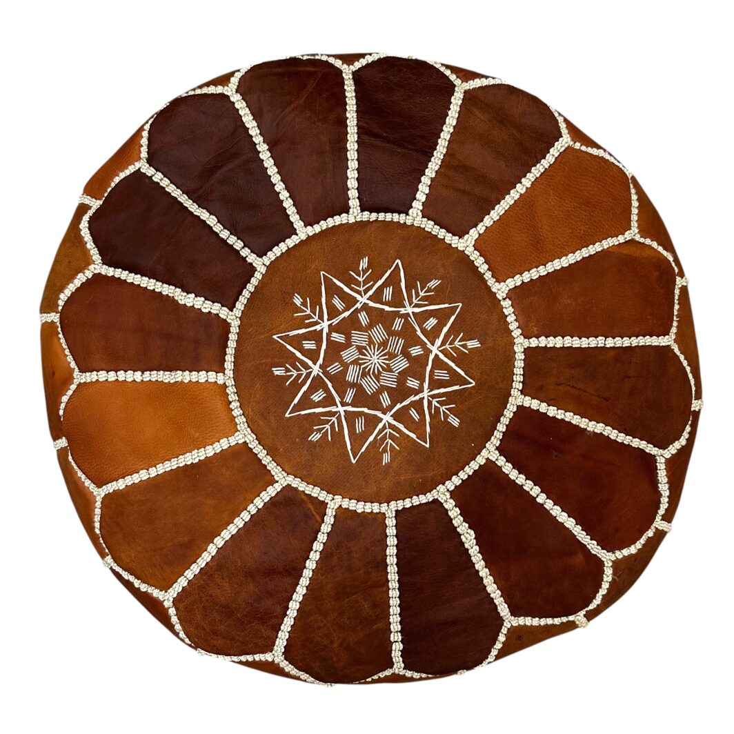 Moroccan Leather Pouffe - Image 3