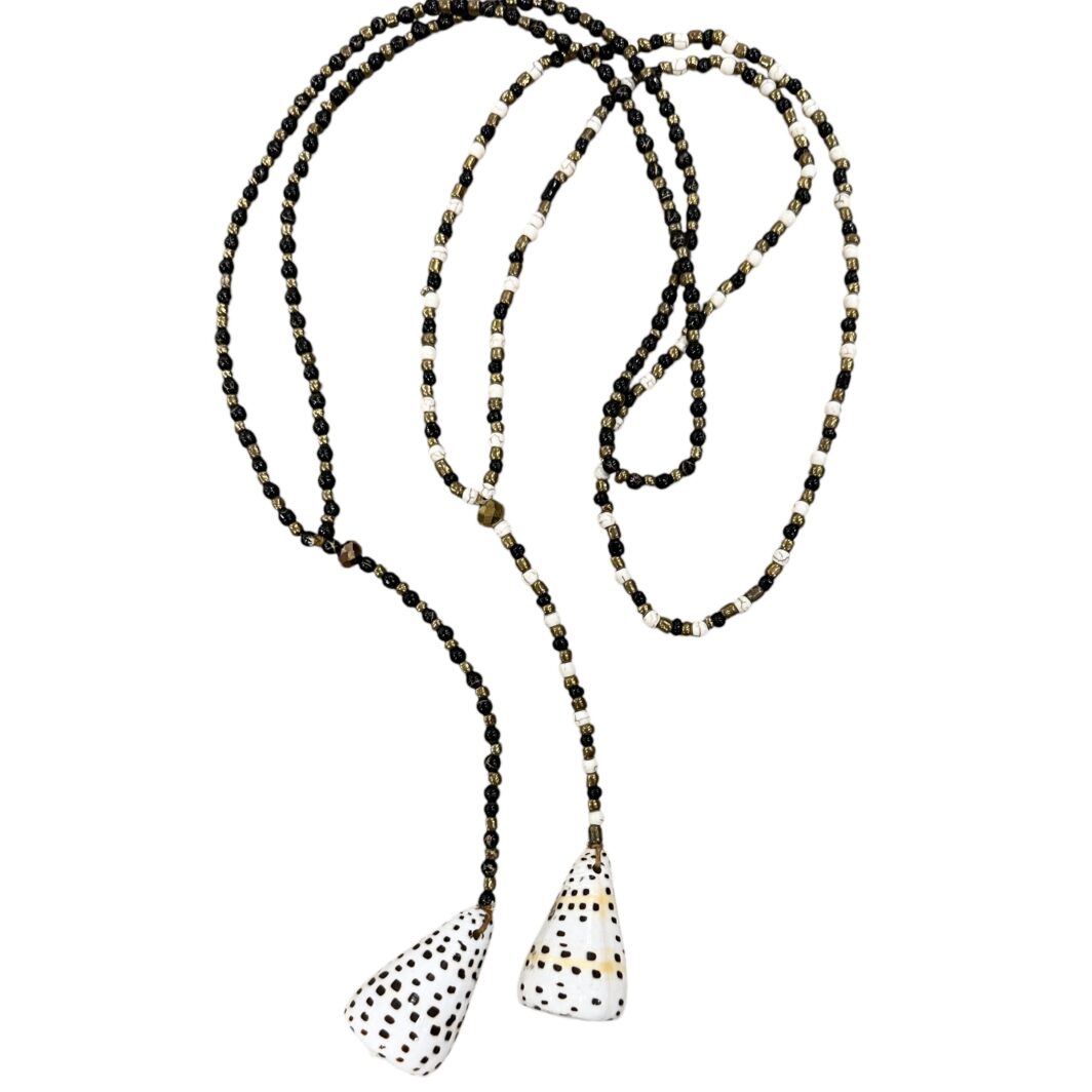 Delicate Beadede shell Necklace - Black & Gold || White & Gold