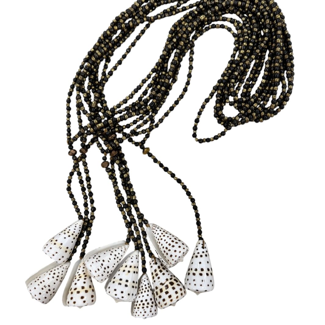 Delicate Beadede shell Necklace - Black & Gold || White & Gold - Image 2