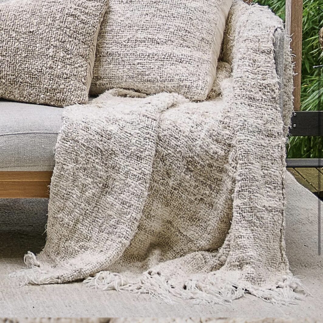 'Wabi' Handwoven Throw & Cushion - Natural - Image 2