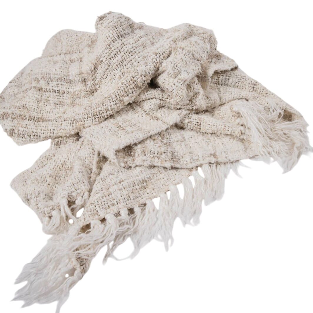 'Wabi' Handwoven Throw & Cushion - Ivory - Throw