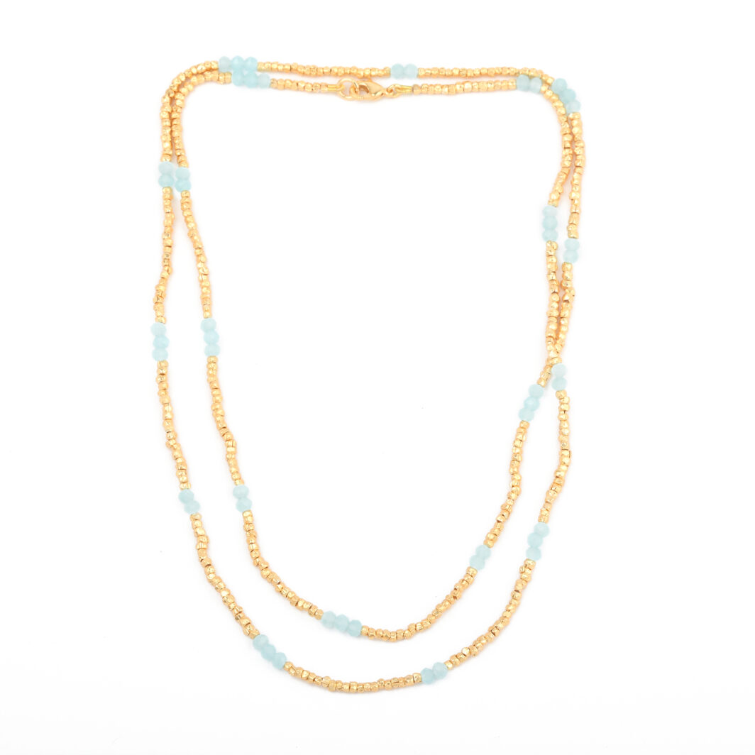 Long Beaded Peridot / Blue Chalcedony Necklace