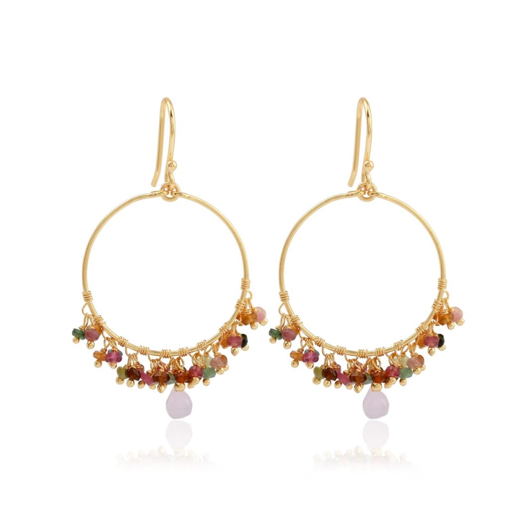 Hoops With Gems & Drops - Rose Quartz