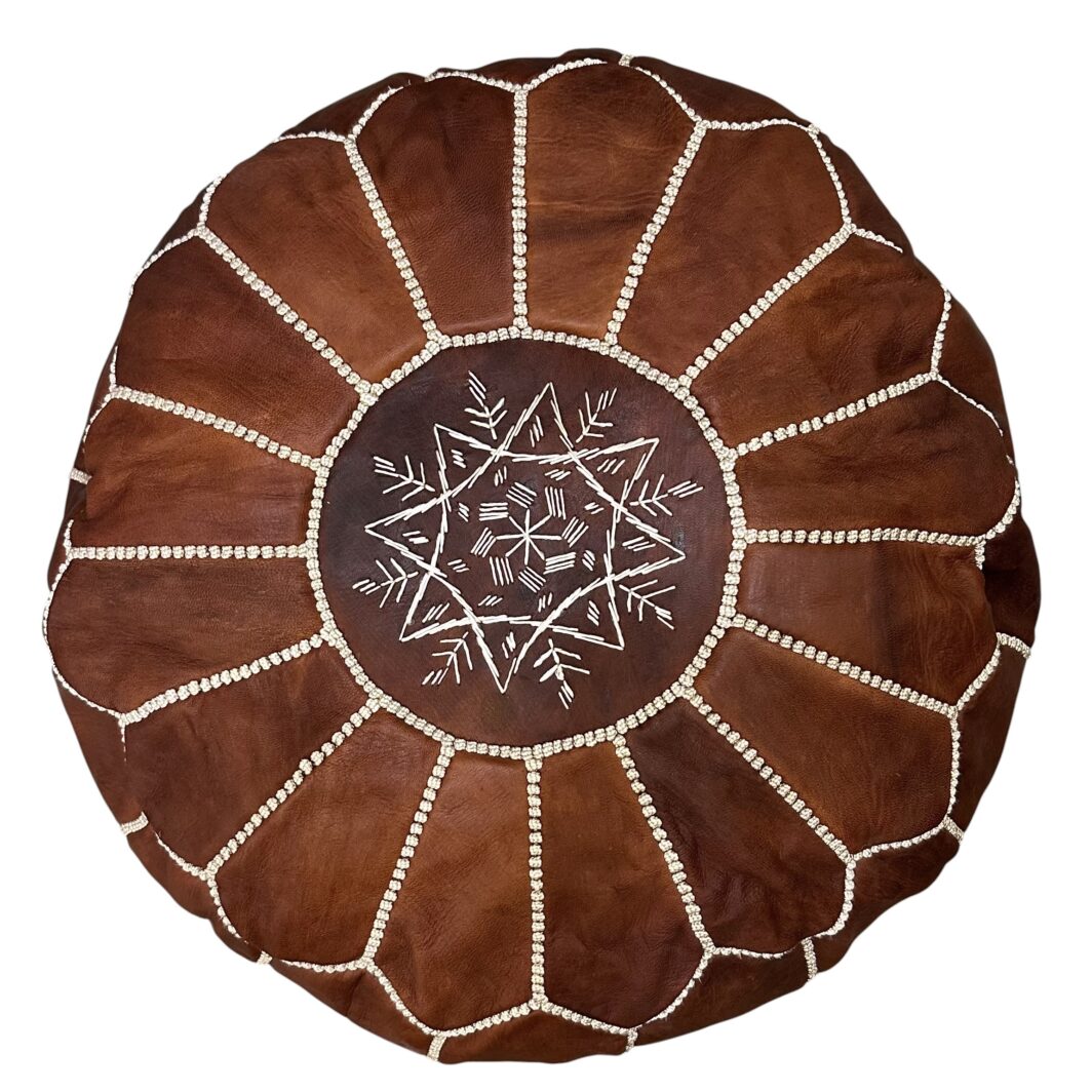 Moroccan Leather Pouffe - Mahogany