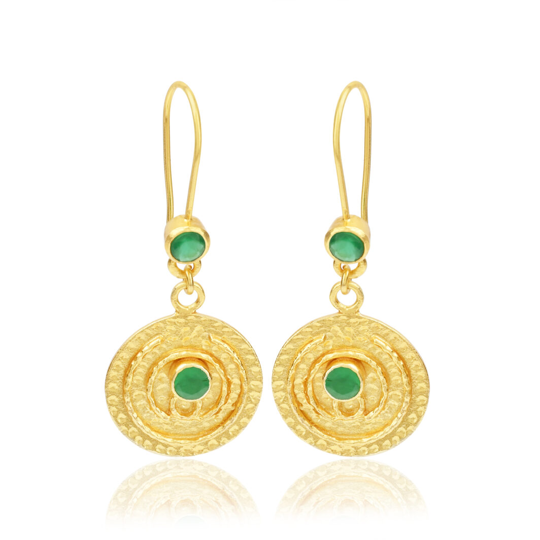 Luna Disc Earrings - Gold with Green Onyx