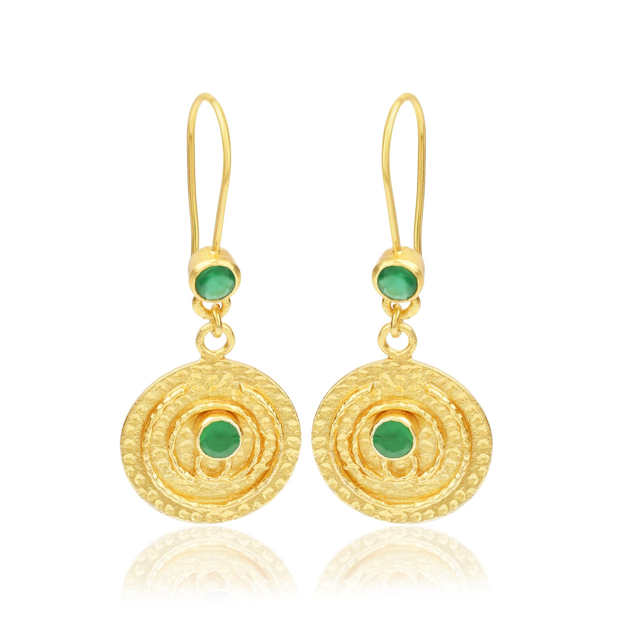 Luna Disc Earrings - Gold with Green Onyx
