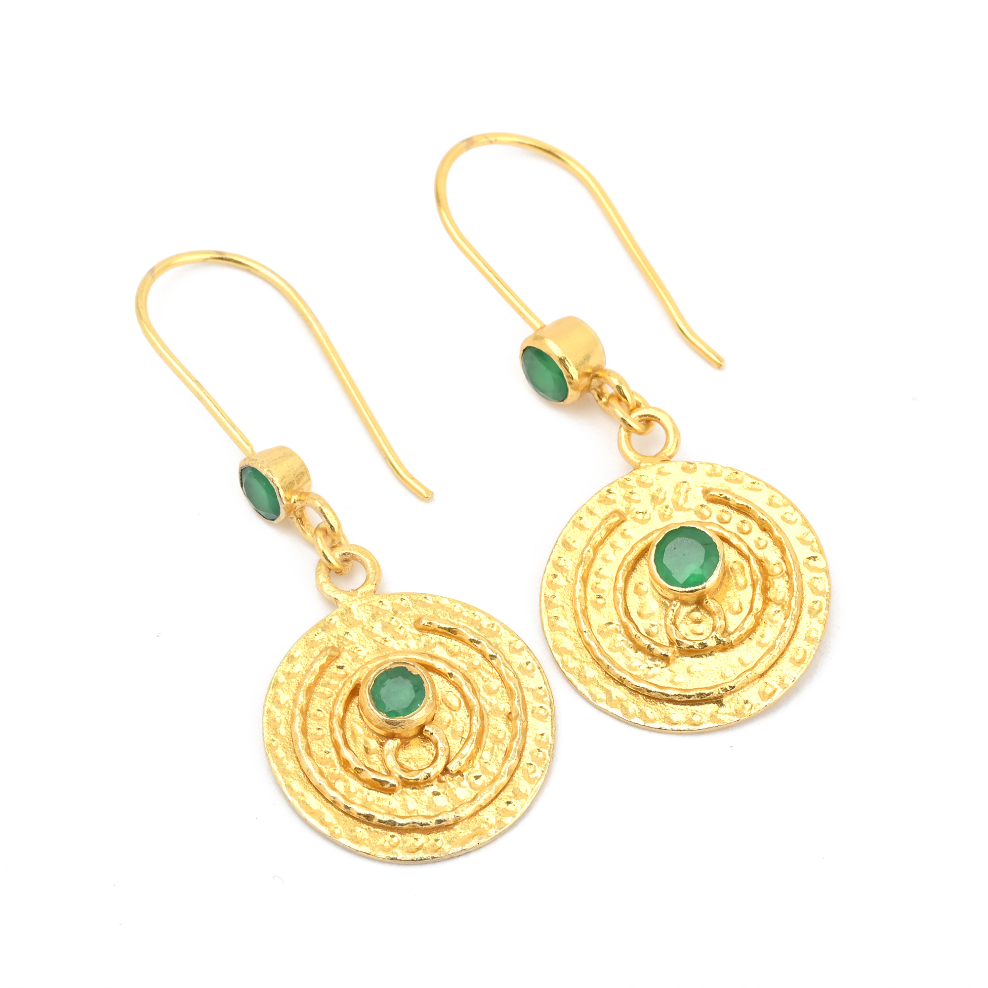 Luna Disc Earrings - Gold with Green Onyx - Image 2