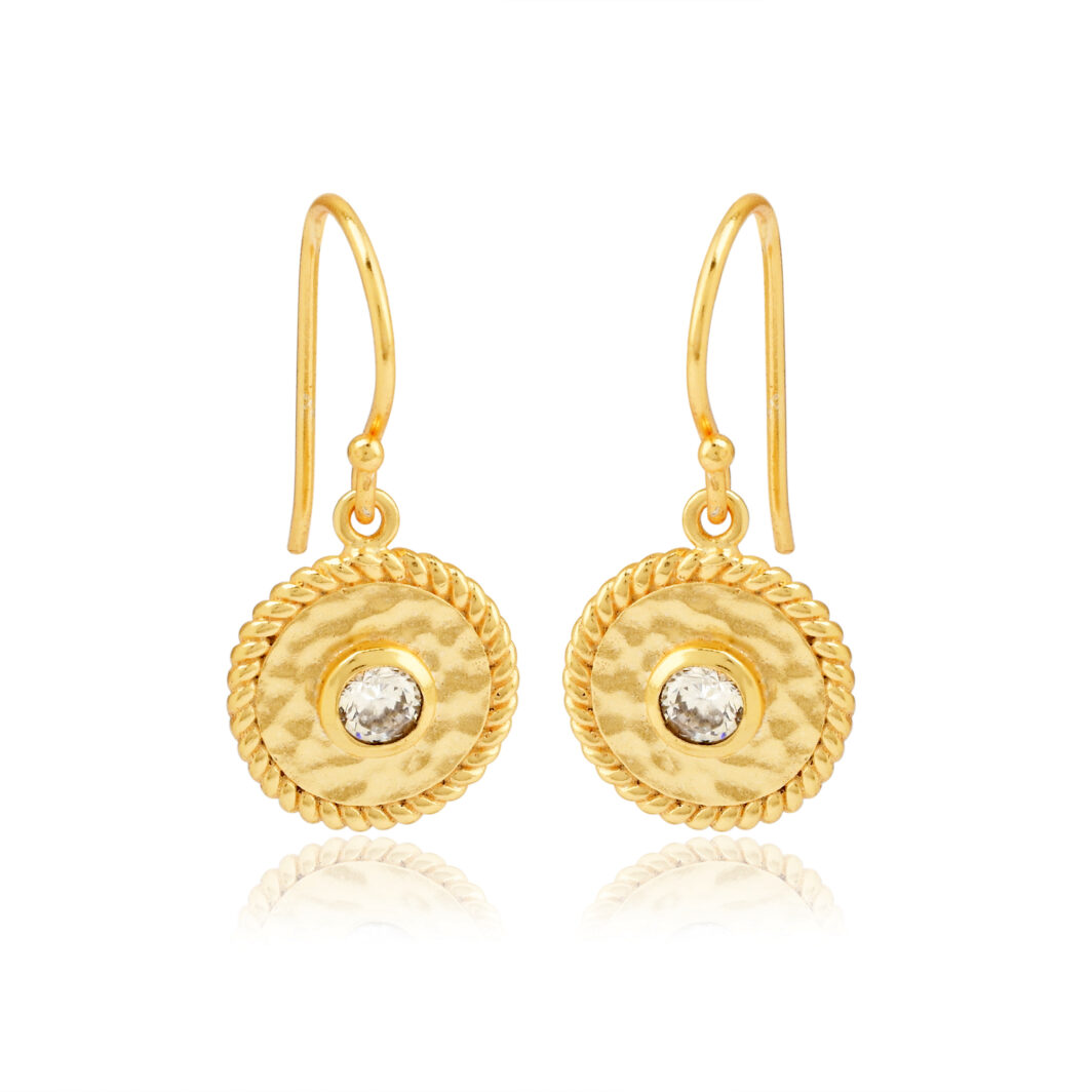 Solstice Coin Earrings - White Cubic Zirconia