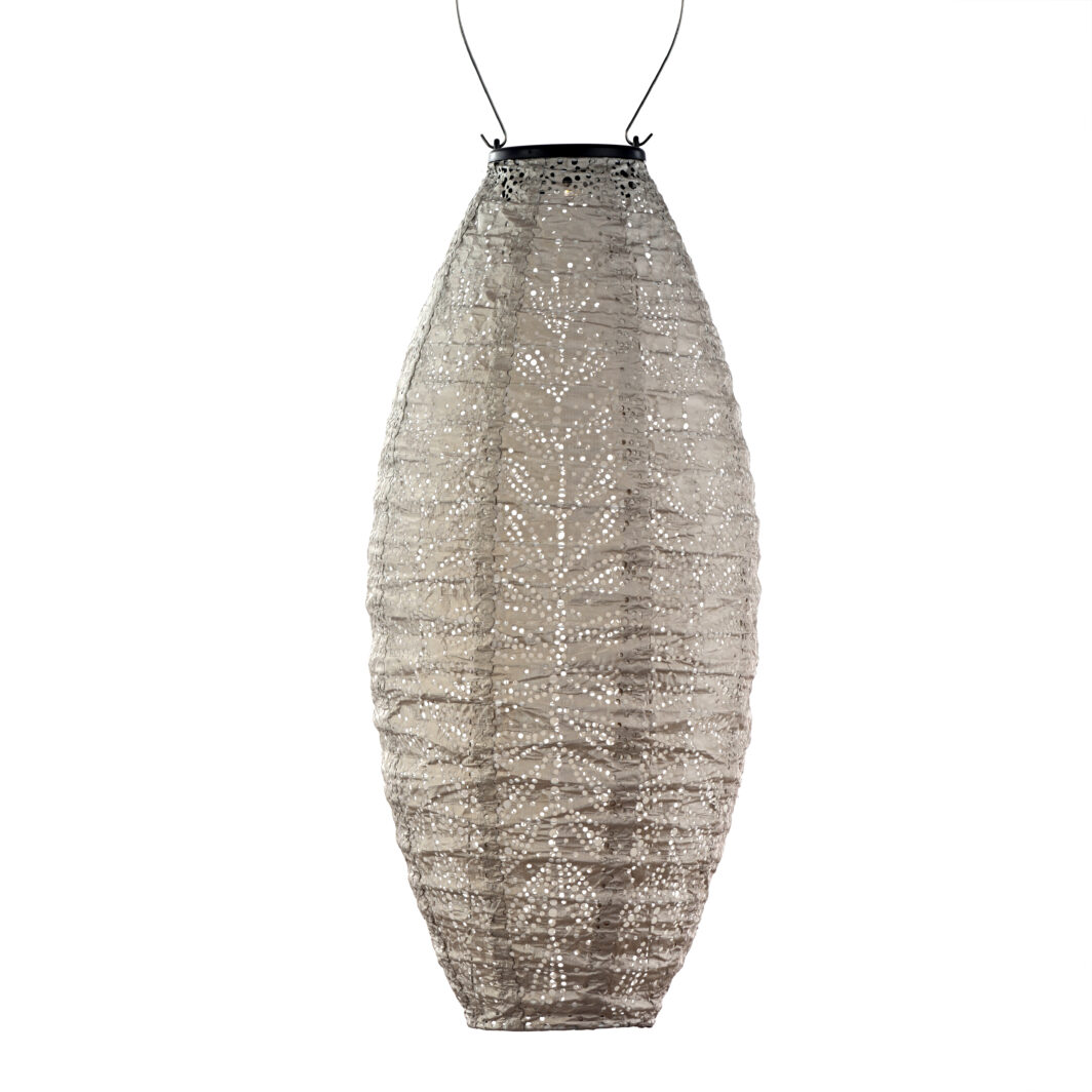 Long Oval Solar Lantern - Light Taupe